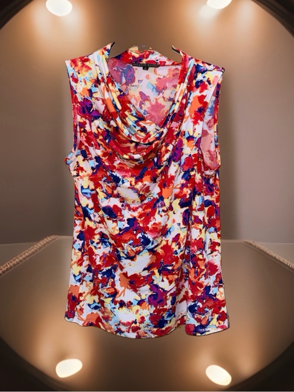 ANTONIO MELANI Multi-Color Asymmetric  Cowl Neck Sleeveless Top-M-EC